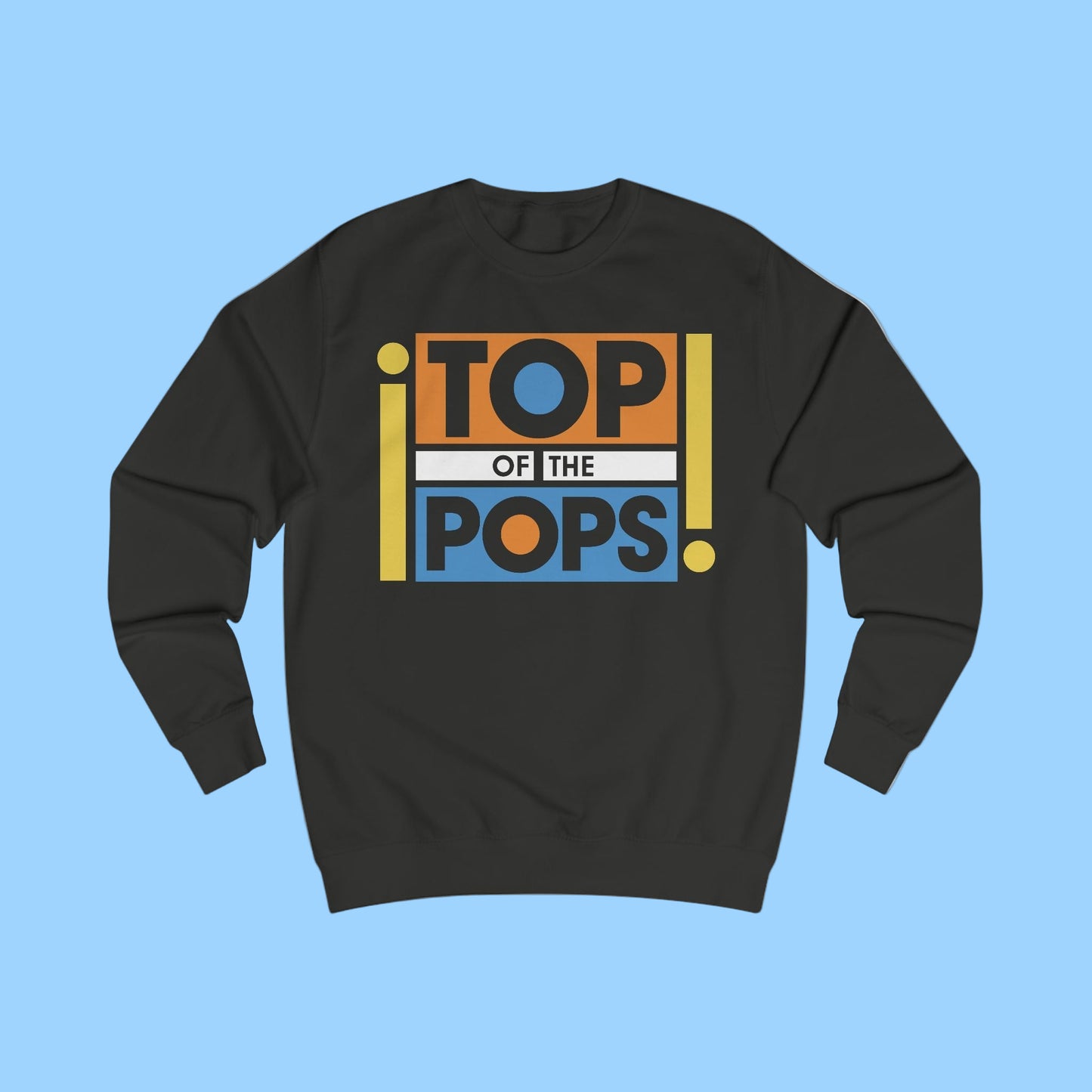 Black sweatshirt with 'Top of the Pops' 90s logo 