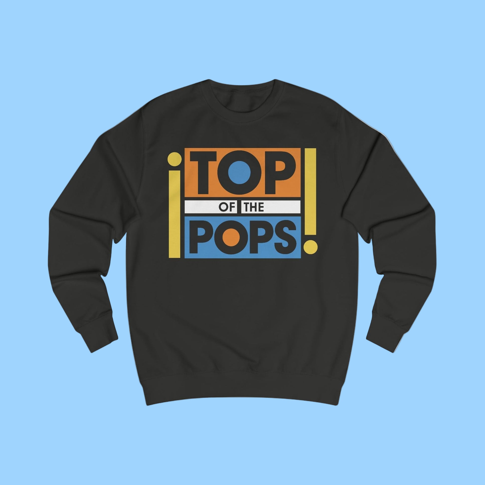 Black sweatshirt with 'Top of the Pops' 90s logo 