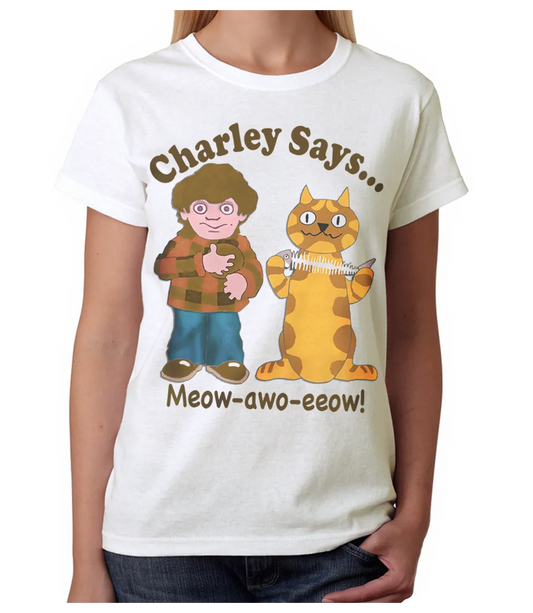 Charley Says "Meow" Retro TV Safety Advert T-shirt - Unisex