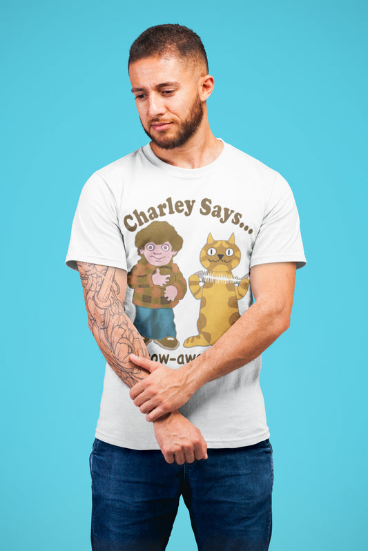 Charley Says Meow Unisex T-Shirt | Retro Safety Advert