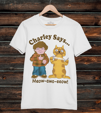 Charley Says Meow Unisex T-Shirt | Retro Safety Advert