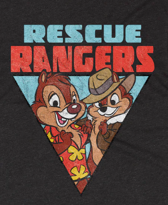 Black t-shirt with 'Rescue Rangers' graphic featuring Chip and Dale  animated characters 