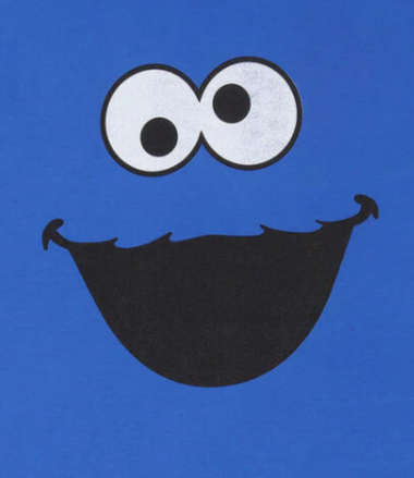 Close up of Royal Blue short sleeve t-shirt featuring bold Cookie Monster Face