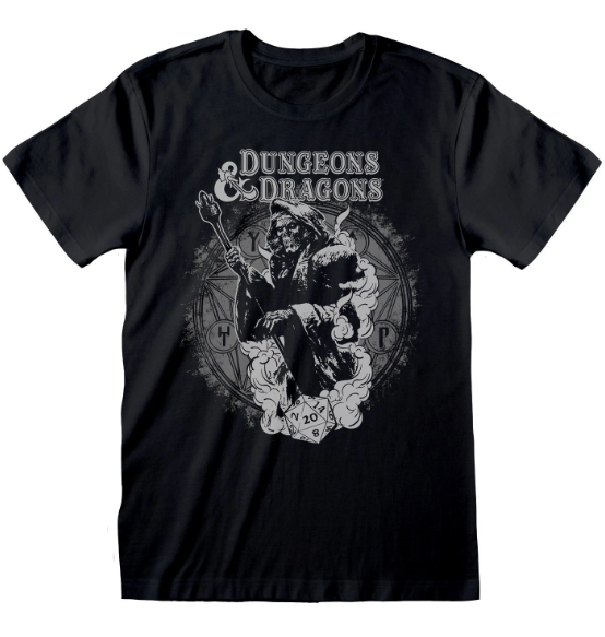 Black t-shirt with Dungeons & Dragons graphic on a white background
