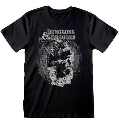 Black t-shirt with Dungeons & Dragons graphic on a white background