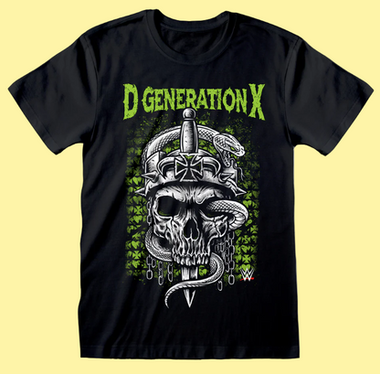 Official WWE Black t-shirt with a skull and sword graphic and 'D Generation X' text 
