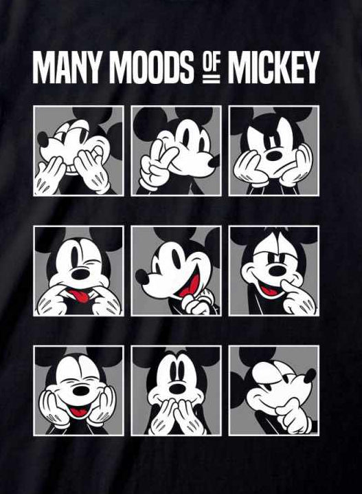 Disney Mickey and Friends - Many Moods of Disney Mickey Black T-Shirt