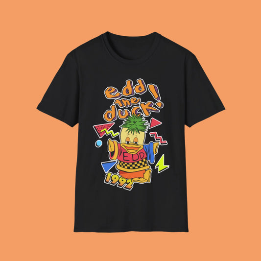 90s short sleeve Black t-shirt with 'Edd the Duck' graphic design