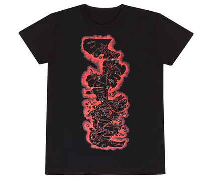 Short sleeve black t-shirt featuring House of Dragon Map in red, black and grey. 