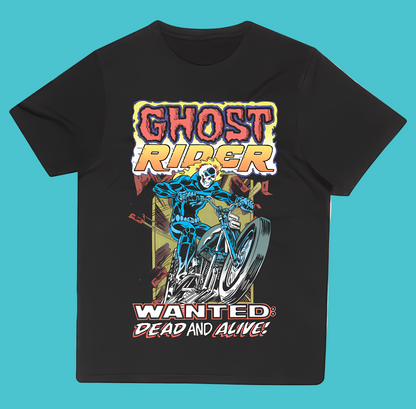 Official Marvel Black t-shirt with Ghost Rider graphic design on a white background