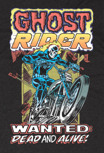 Ghost Rider graphic with 'Wanted: Dead and Alive!' text on a black background