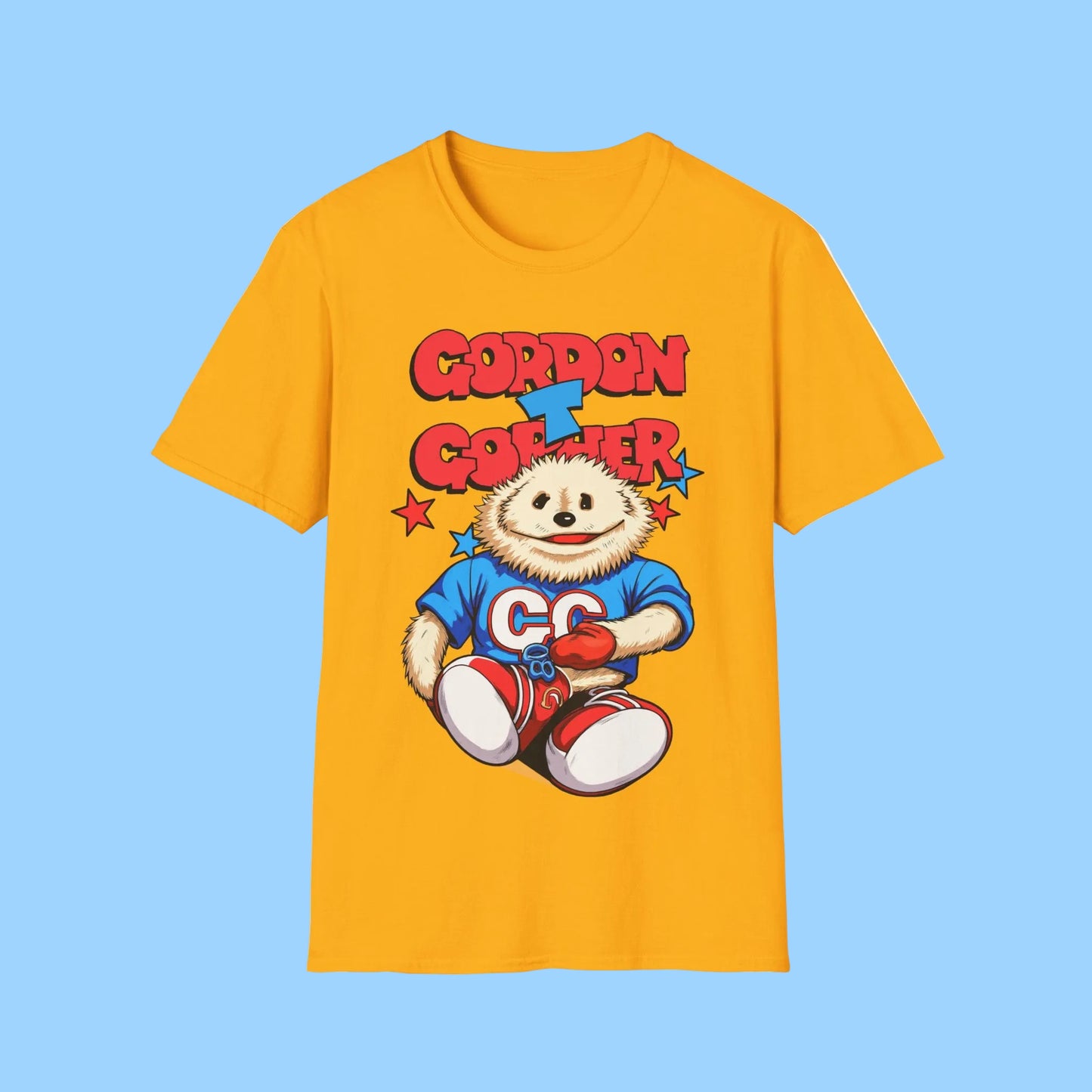 Golden Yellow t-shirt with cartoon character 'Gordon The Gopher' and text 