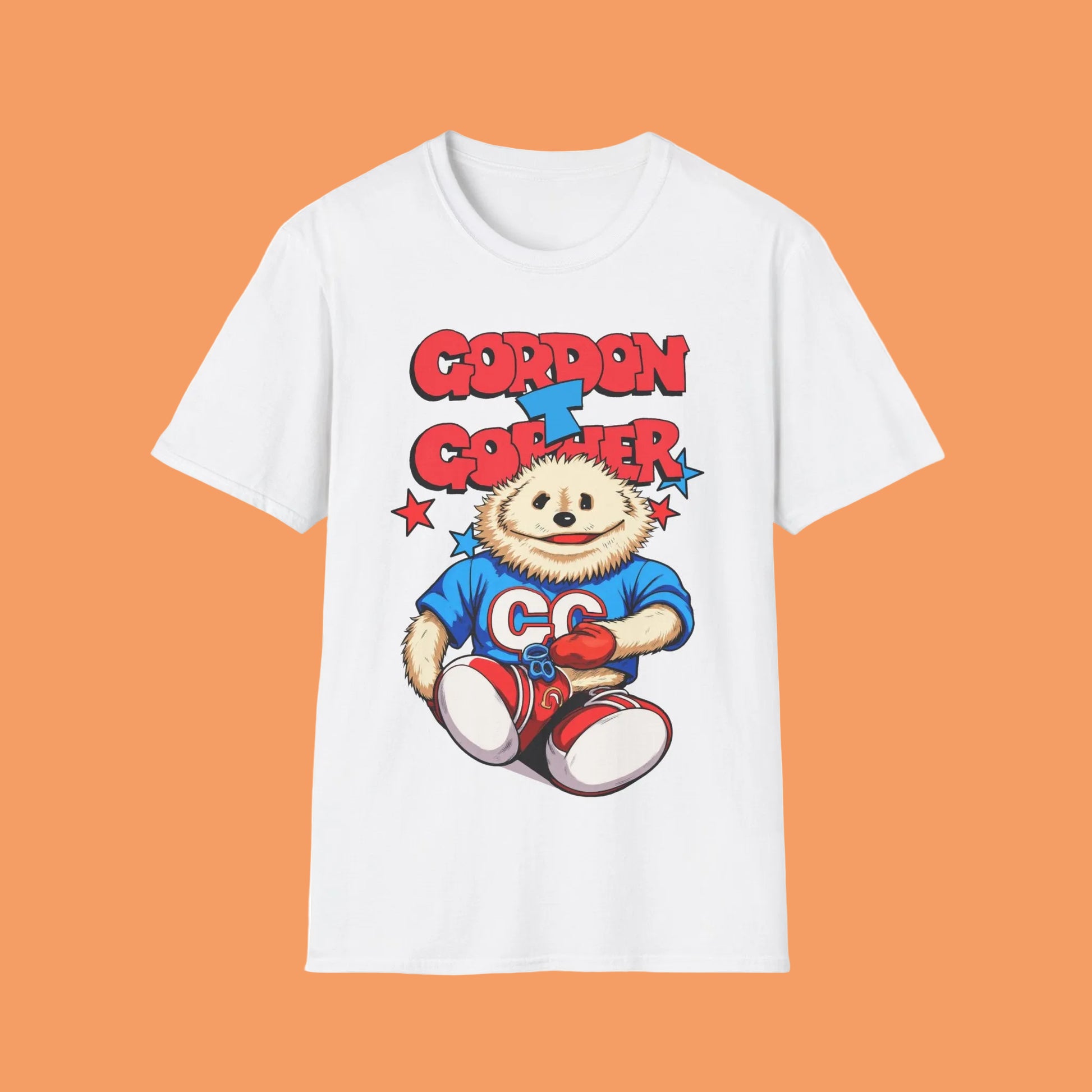White t-shirt with a cartoon character and 'Gordon T Gopher' text 