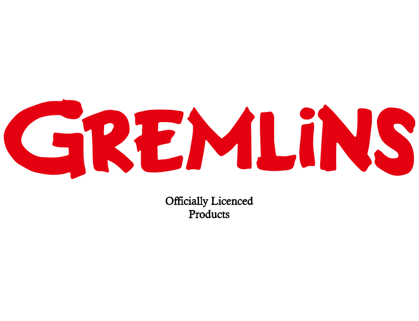 Red 'GREMLINS' text on a white background with 'Officially Licenced Products' below.
