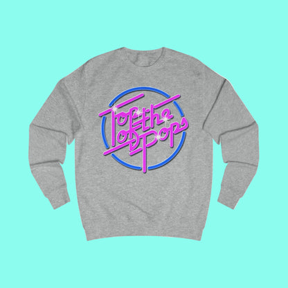 Grey sweatshirt with 80s 'Top of the pops' text design