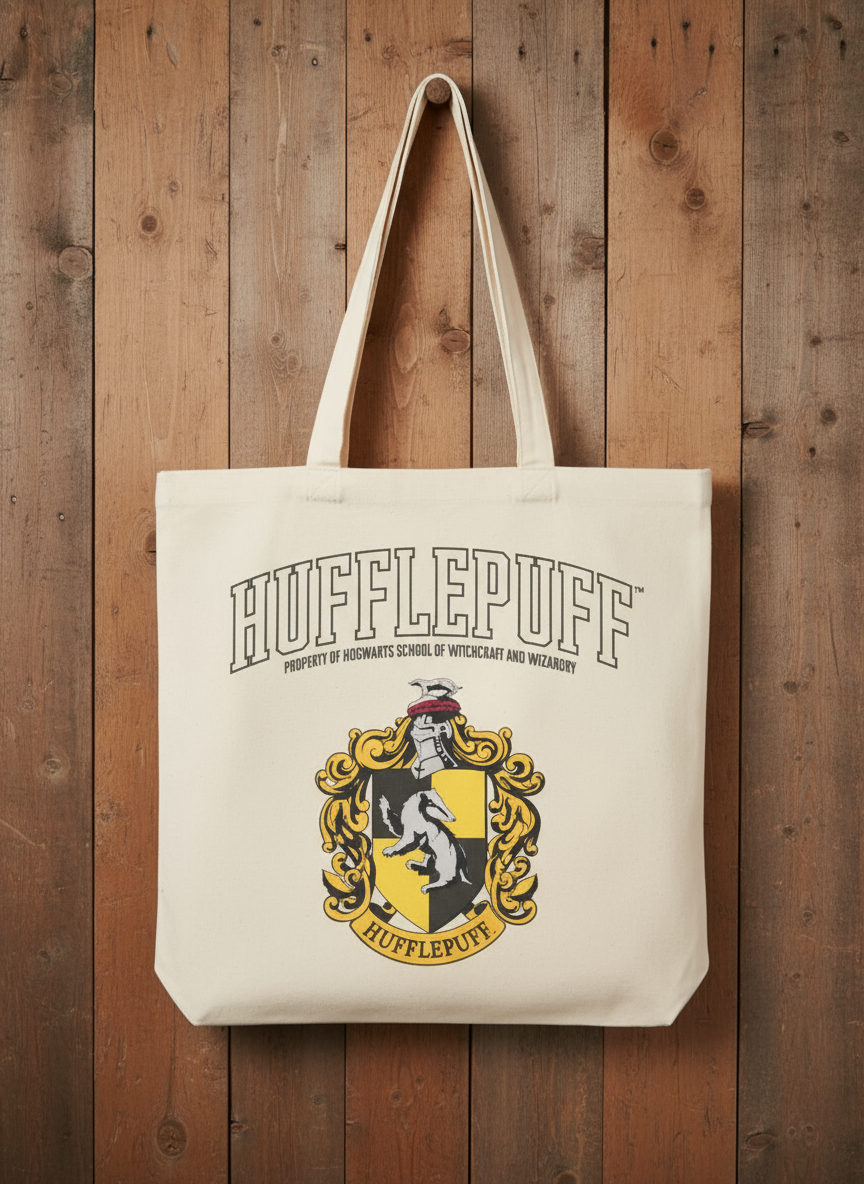 Harry Potter Tote bag with Hufflepuff crest and text 
