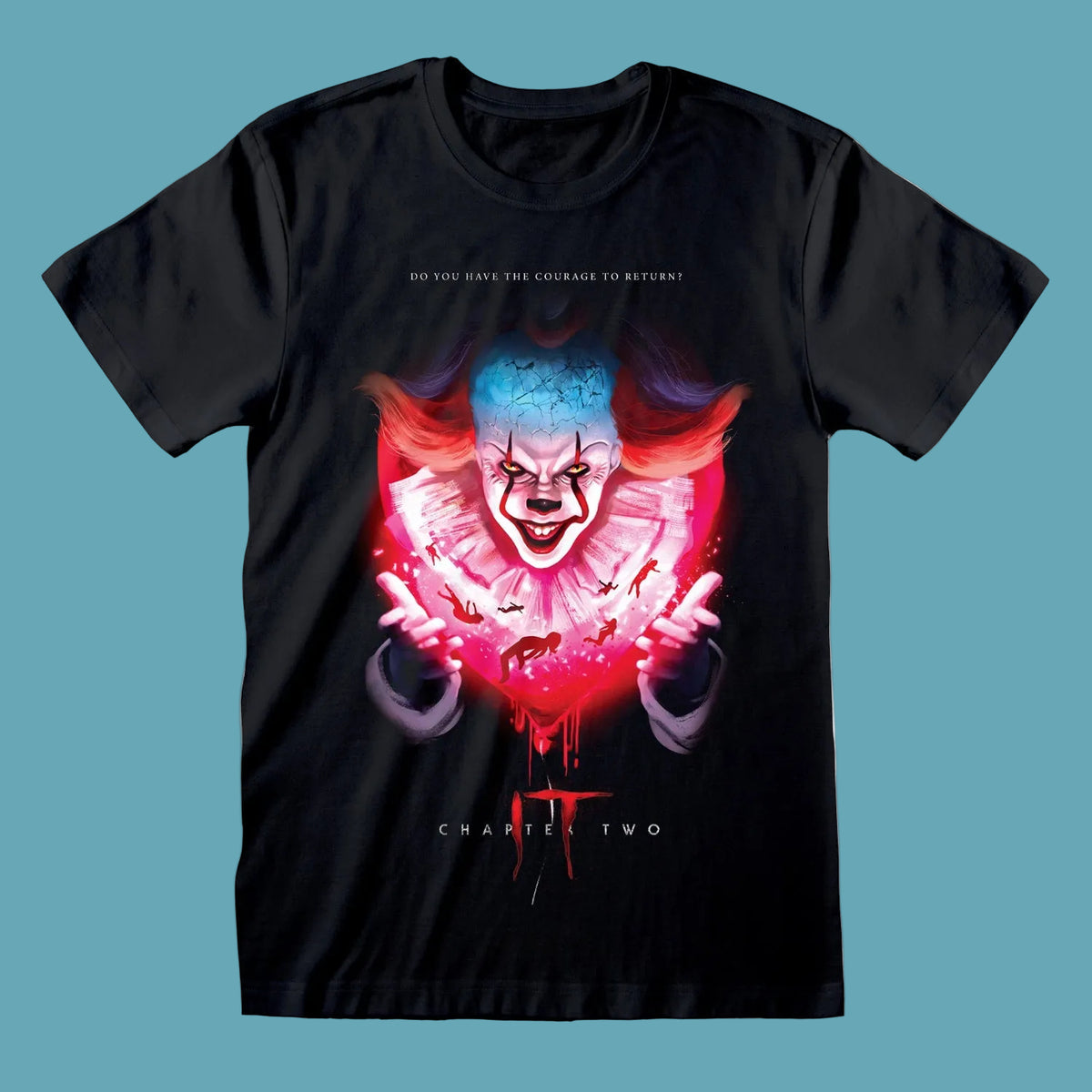 Black t-shirt with a Horror movie graphic design of Penny-wise clown  IT movie poster