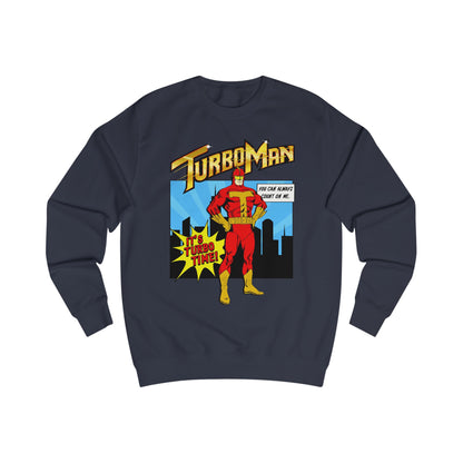 It's Turbo Time navy sweatshirt with TurboMan graphic design 