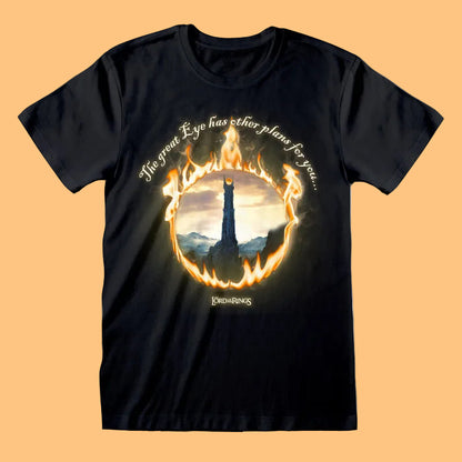 Lord of the rings movie Black t-shirt with a fiery design and text