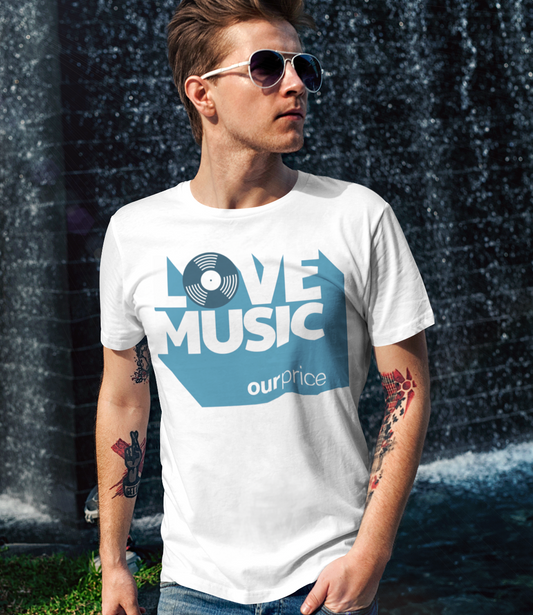 Official Our Price Records Love Music T-shirt by Famous Forever - Men's Unisex