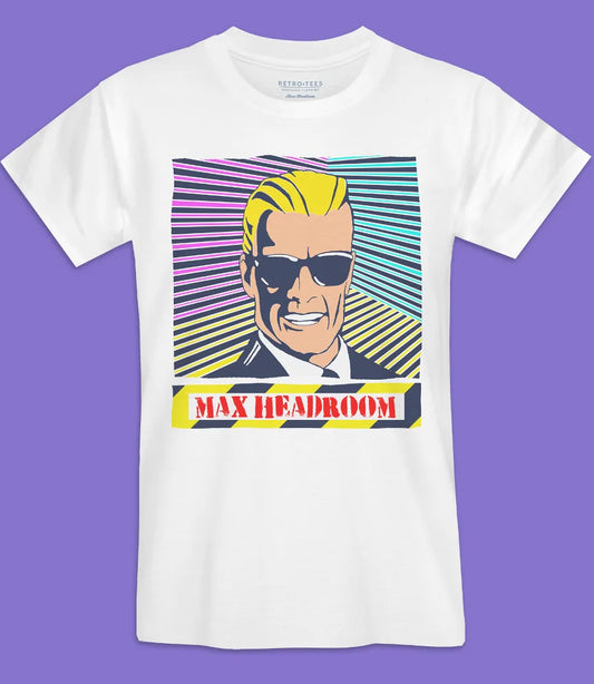 Retro Tees white short sleeve t shirt with Max Headroom 80s graphics
