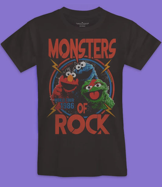 famous forever monsters of rock sesame street exclusive black t shirt 80s rock music world tour elmo cookie monster oscar the grouch top