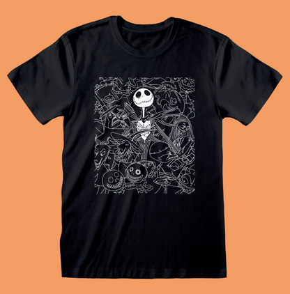 Officially Licensed Nightmare Before Christmas merchandise Black short sleeve t-shirt with Jack Skllington design to the front