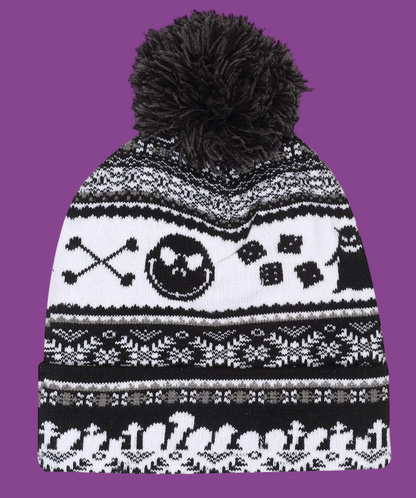 Officially Licensed Nightmare Before Christmas Black and white patterned beanie with pom-pom 
