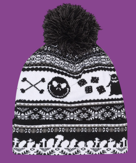 Officially Licensed Nightmare Before Christmas Black and white patterned beanie with pom-pom 