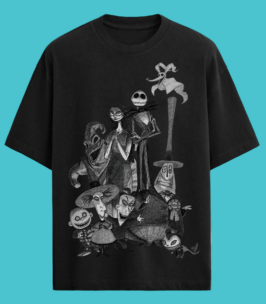 Officially Licensed Nightmare Before Christmas merchandise .Black t-shirt with 'The Nightmare Before Christmas' character graphic 