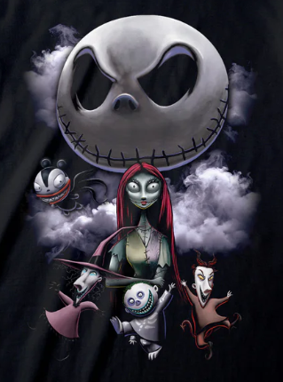 Officially Licensed Nightmare Before Christmas T-shirt black short sleeve with poster design on the front of jack skellington and sally