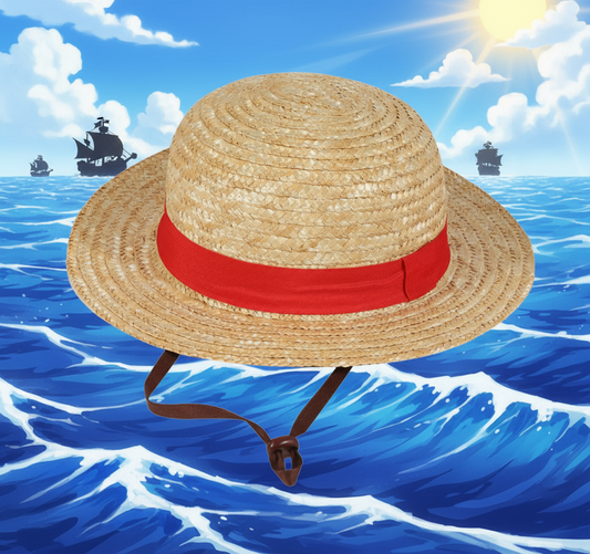 Official One Piece Luffy Straw hat with a red band and brown strap