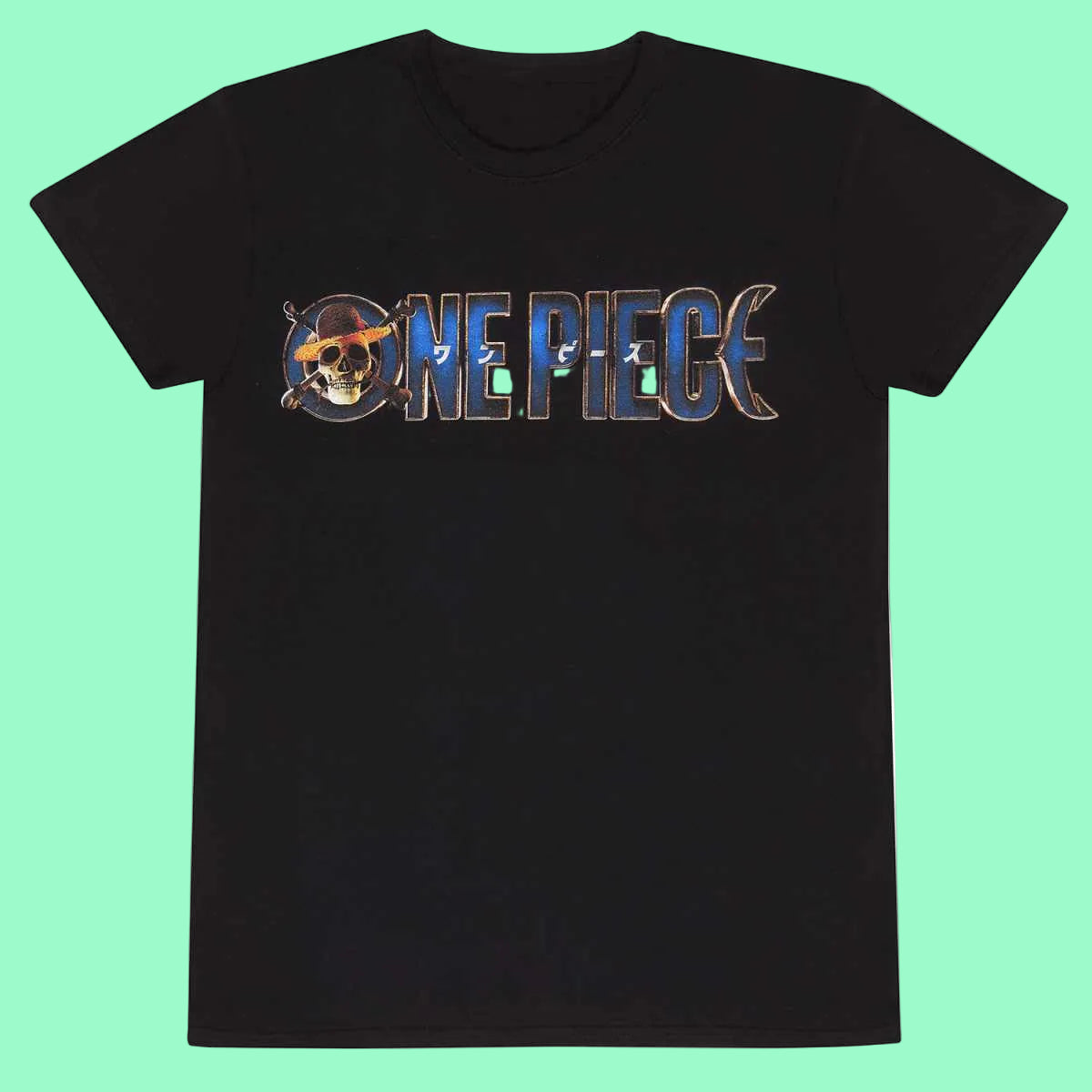 Black t-shirt with 'ONE PIECE' logo 