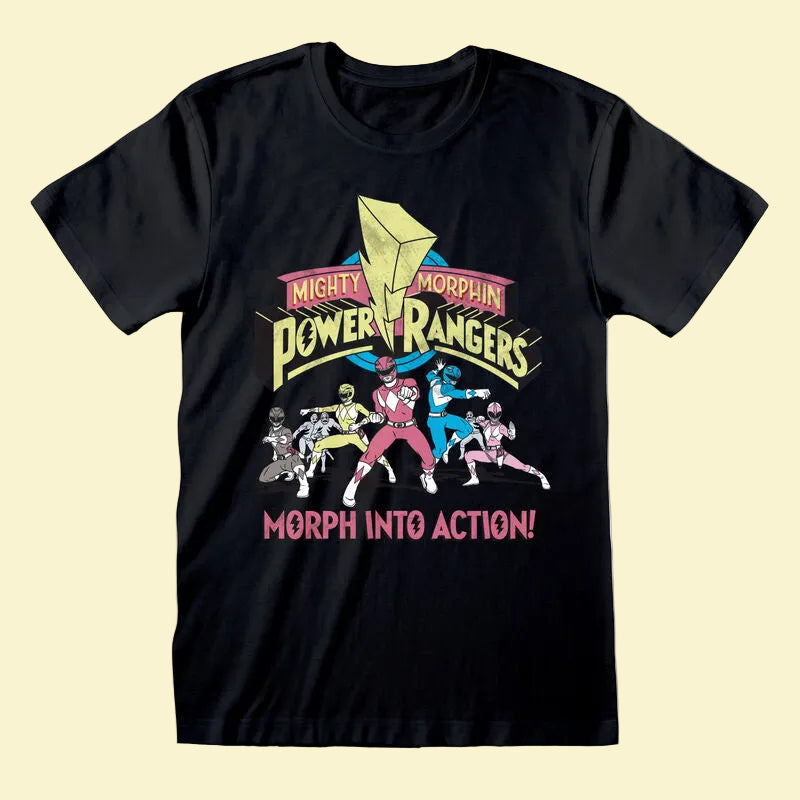 Black t-shirt with mighty morphin Power Rangers graphic 