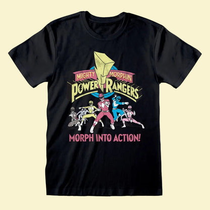 Black t-shirt with mighty morphin Power Rangers graphic 