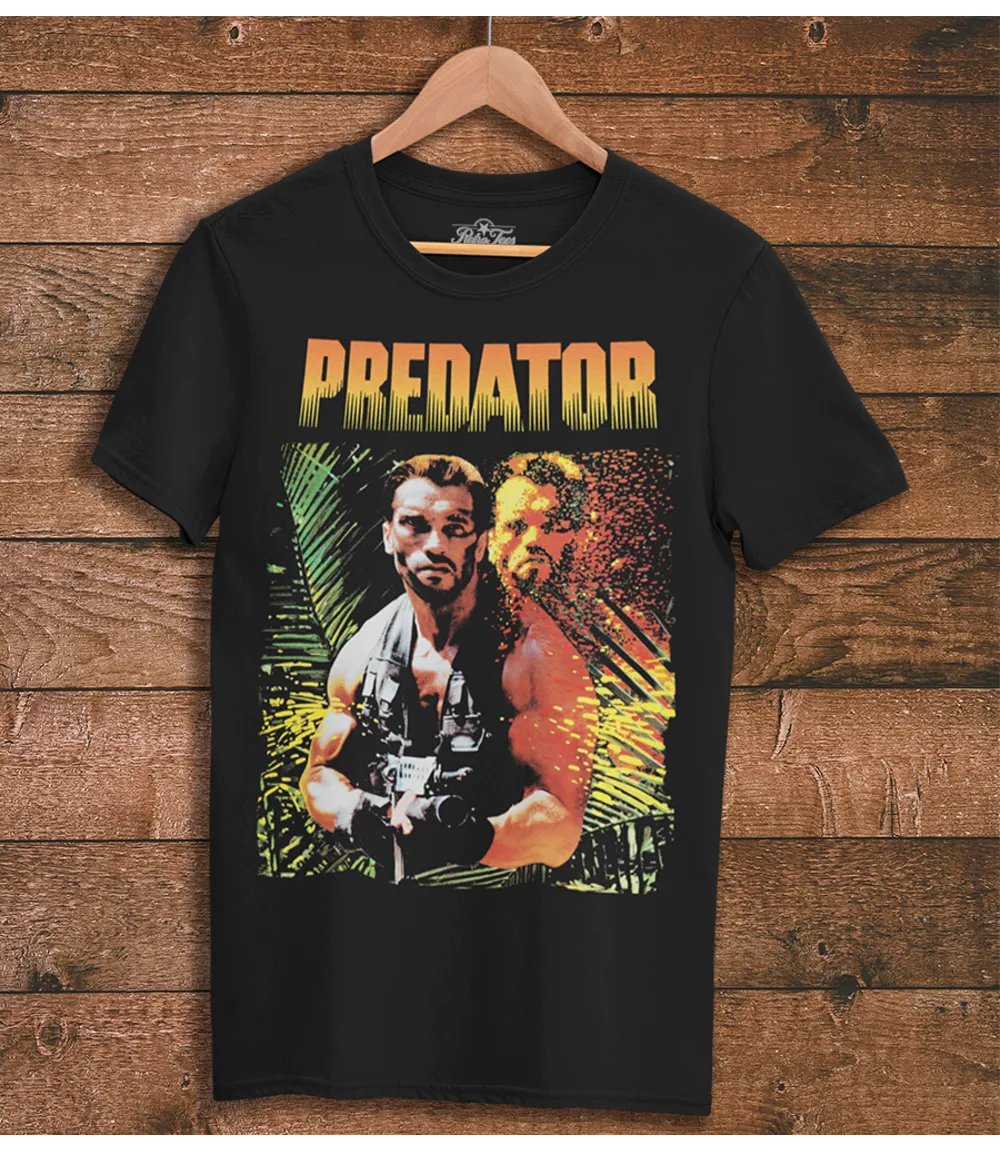 Retro Tees black short sleeve crew neck unisex t-shirt with Predator movie poster design