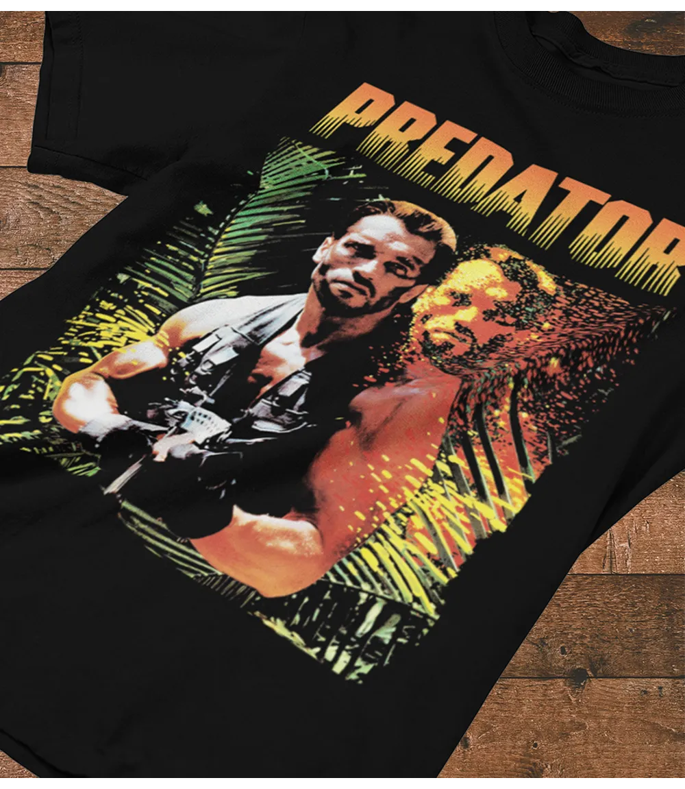 Retro Tees black short sleeve crew neck unisex t-shirt with Predator movie poster design