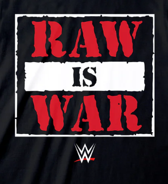 Black t-shirt with 'RAW IS WAR' text and WWE logo