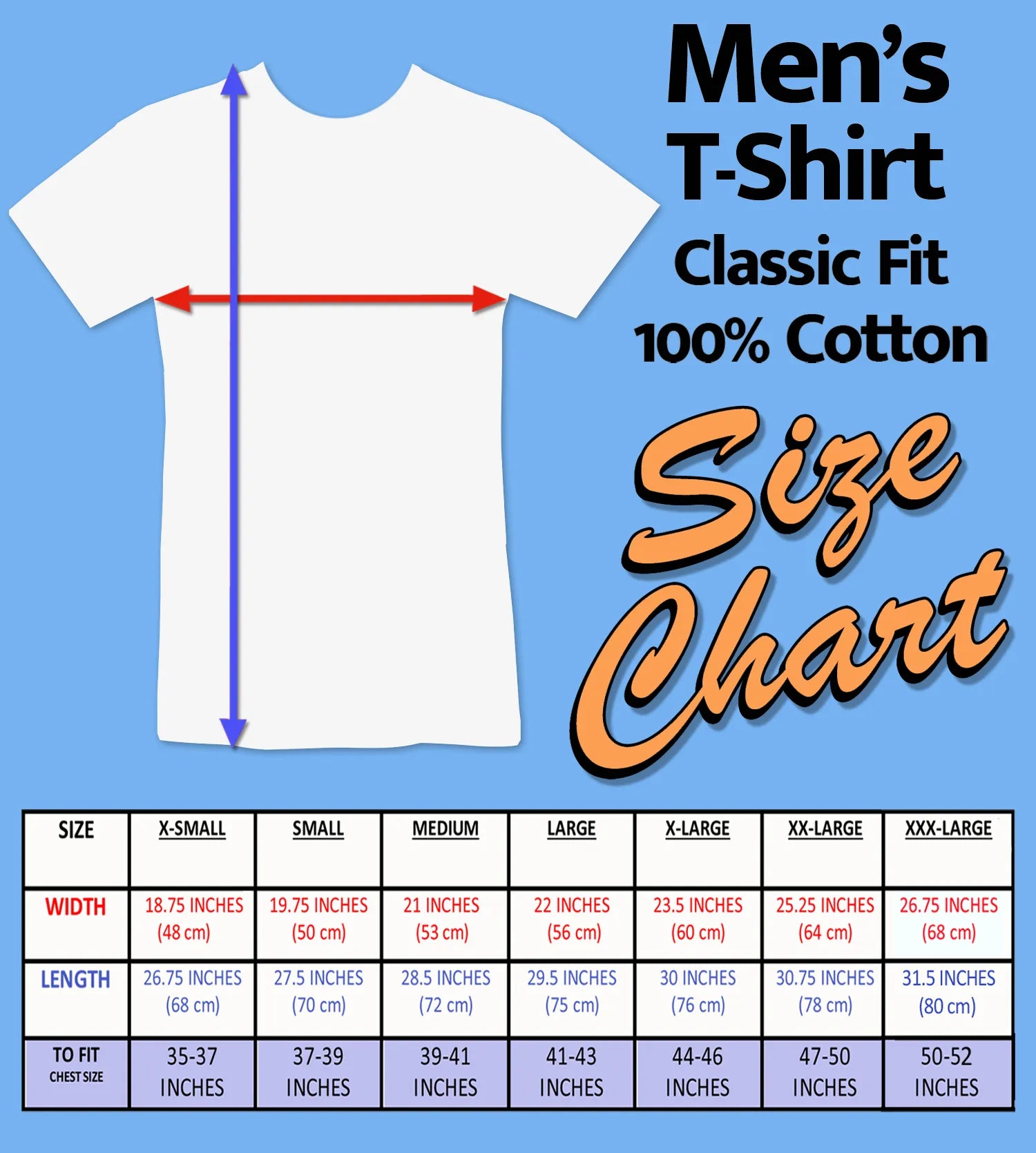 retro tees mens cotton t shirt size chart