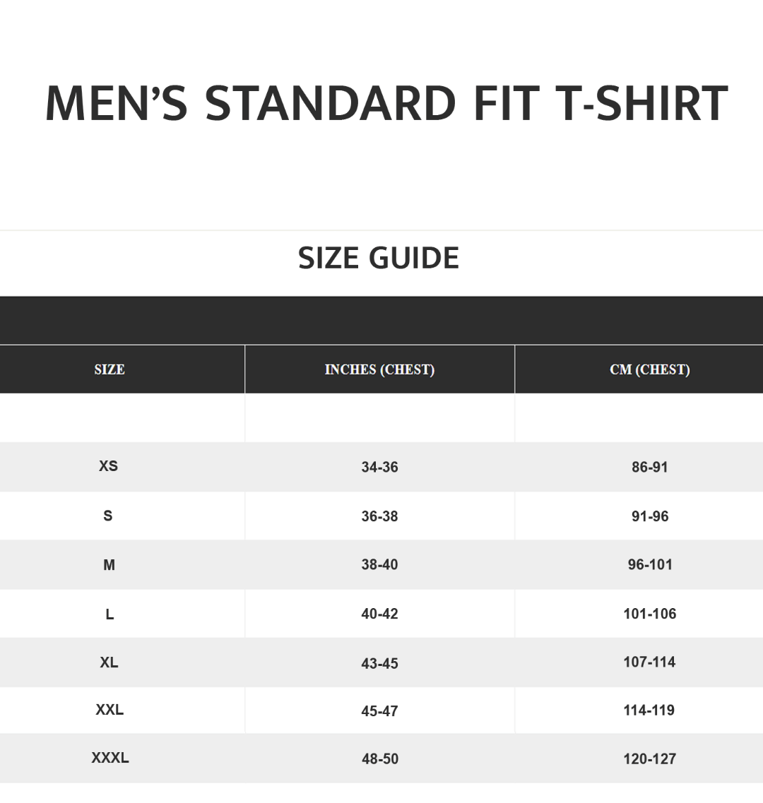 SSC Mens Size Chart