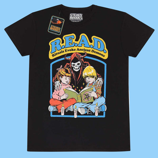 Short sleeve black t-shirt Officially Licensed Steven Rhodes merchandise. This T-shirt features an iconic design from legendary artist.