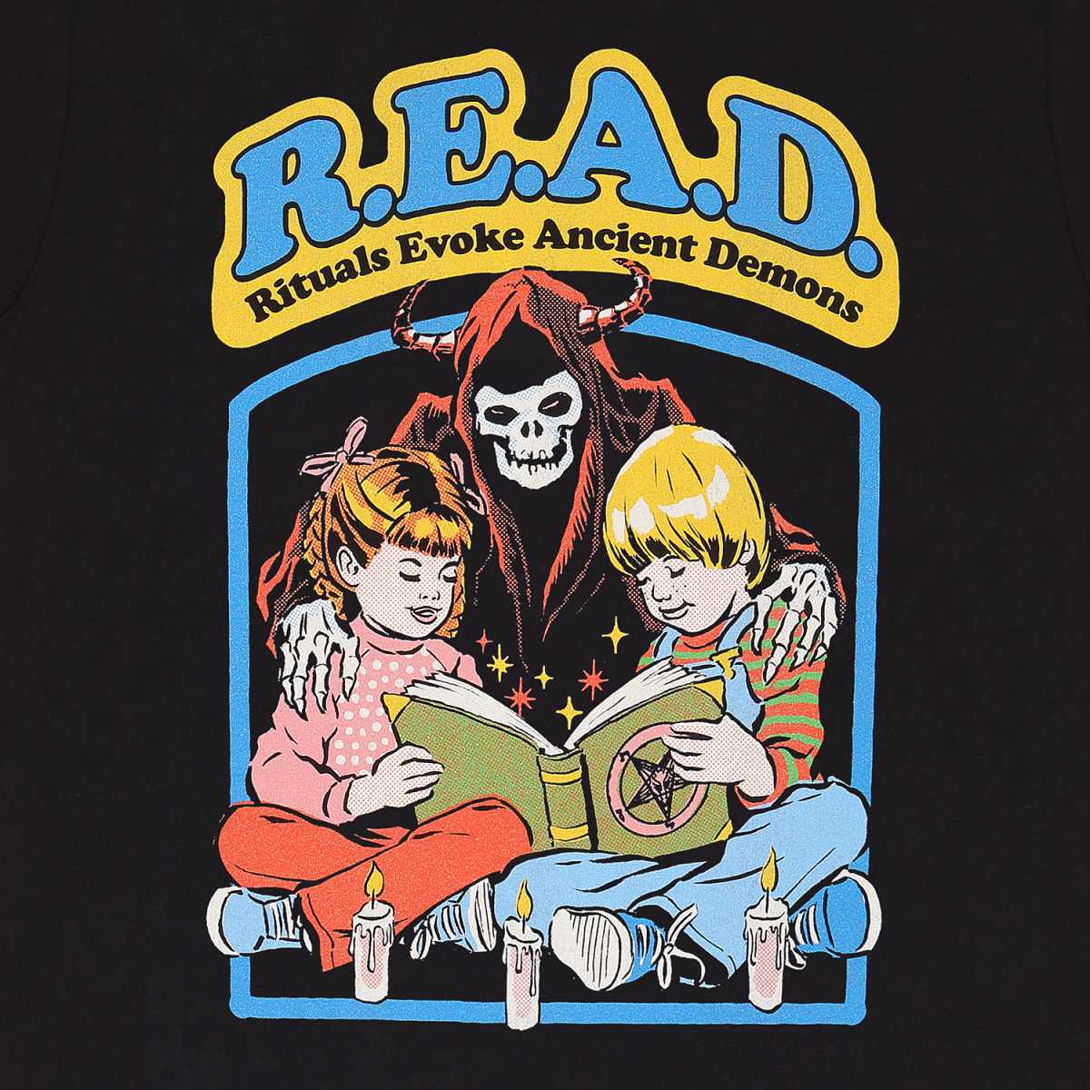 Short sleeve black t-shirt Officially Licensed Steven Rhodes merchandise. This T-shirt features an iconic design from legendary artist.