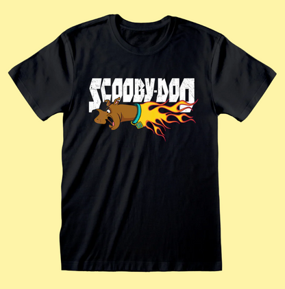 Black t-shirt with Scooby-Doo graphic on a white background