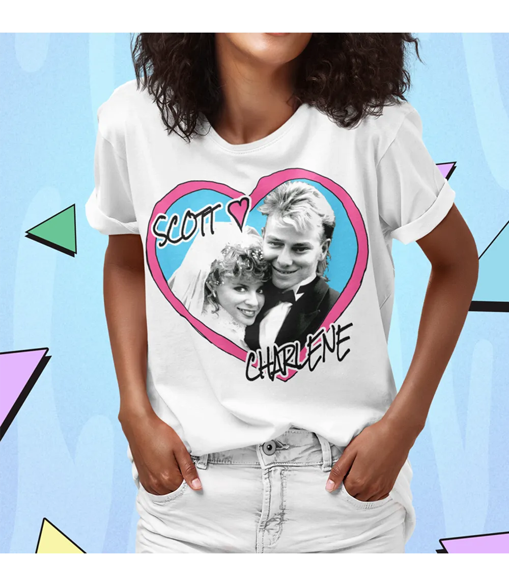 Scott & Charlene Heart Photo Tee | Retro Neighbours TV Wedding T-Shirt