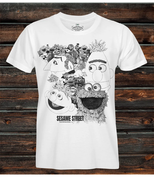 Official Sesame Street T-shirt by Famous Forever. Unisex short sleeve white sesame street revolver album cover t shirt vintage style cookie monster bert ernie count top