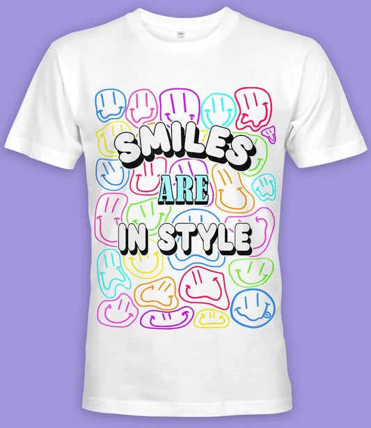 Retro Tees Smiles are in style smiley face festival summer style white t shirt