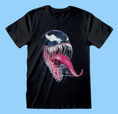 Official Spiderman Video Game Black t-shirt with a graphic design of Venom Face