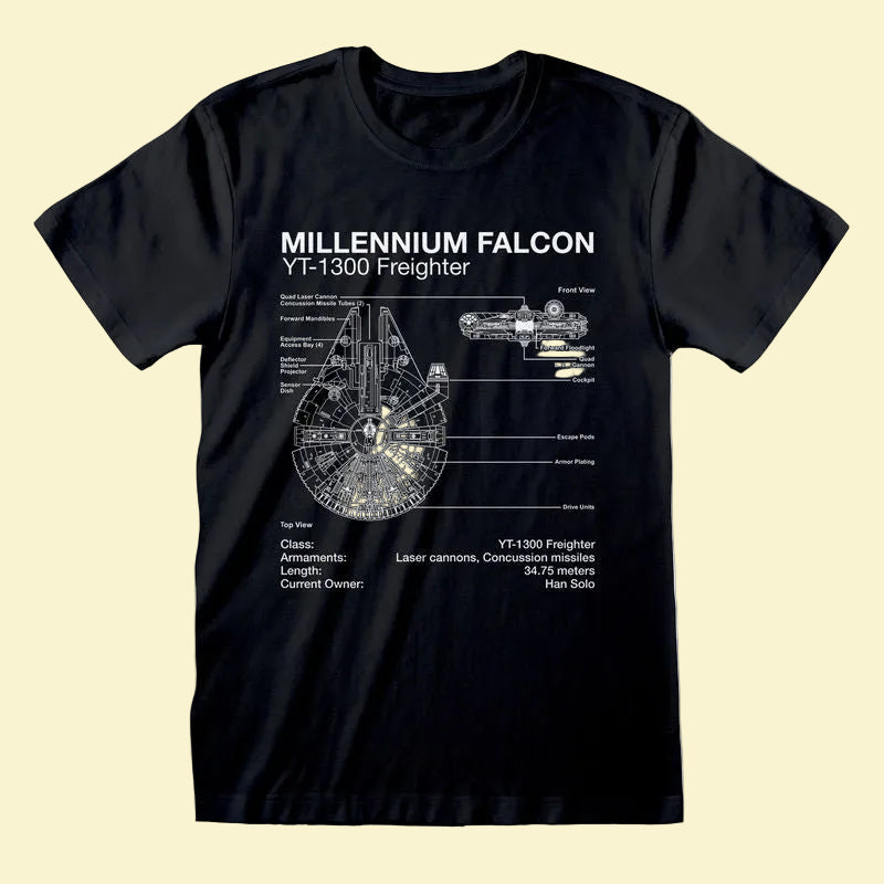 Star Wars - Millenium Falcon Sketch Black T-Shirt