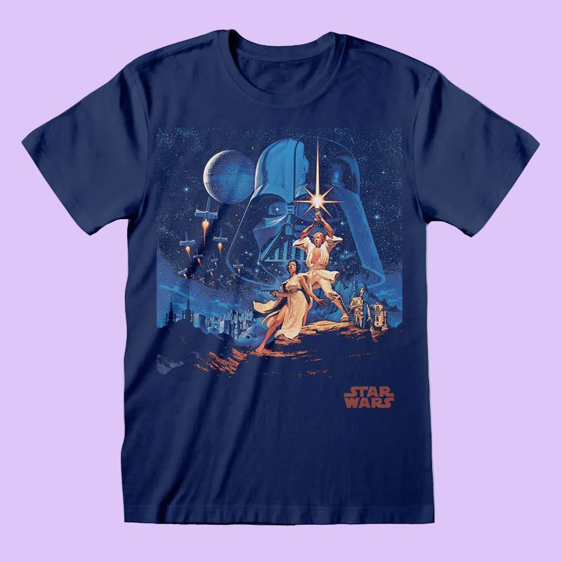 Star Wars - New Hope Vintage Poster Navy T-Shirt