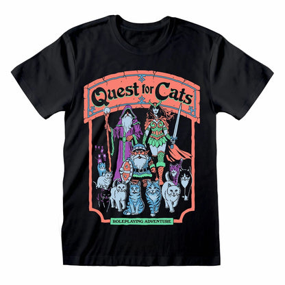 Steven rhodes quest for cats roleplaying adventure black t-shirt with a retro style graphics